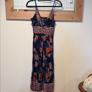 Angie Navy Maxi Dress with Orange Floral Print